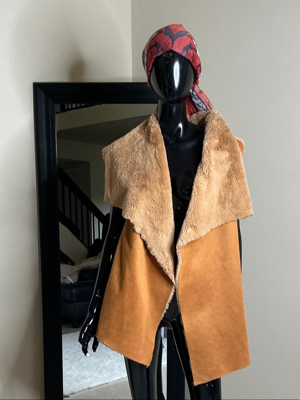 Biba Tan Suede Shearling-Lined Vest